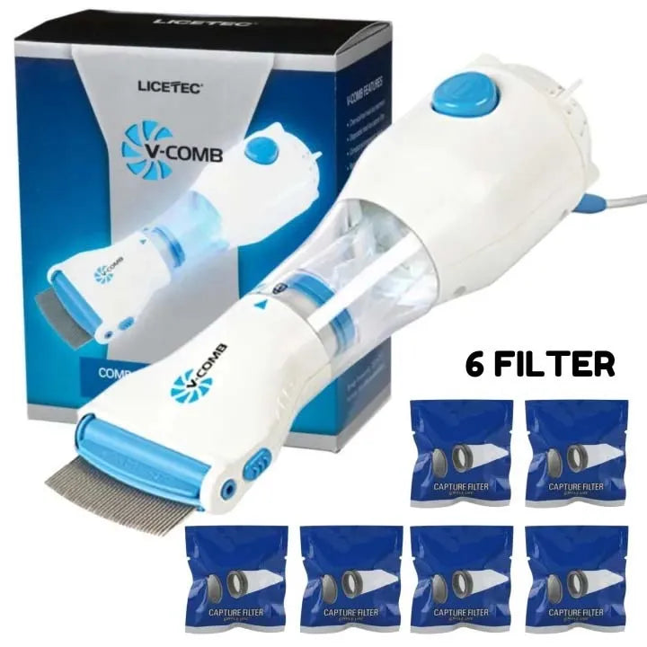 V Comb, Anti Lice Electric Comb, Head Lice Machine with 4 Filters, Lice Removal Machine, Anti Lice Machine with Steel Comb, Lice Egg Removal Machine