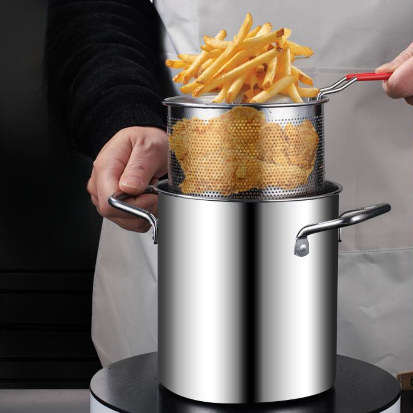 1pc Stainless Steel Deep Fryer Pot with Strainer Basket - 1.2L Mini Fryer for Tempura, Chips, Fries, Fish, Chicken - Anti-Scalding Silicone Handle - Ideal for Home, Parties, BBQs Household Small Frying Pan, Small Frying with Filter