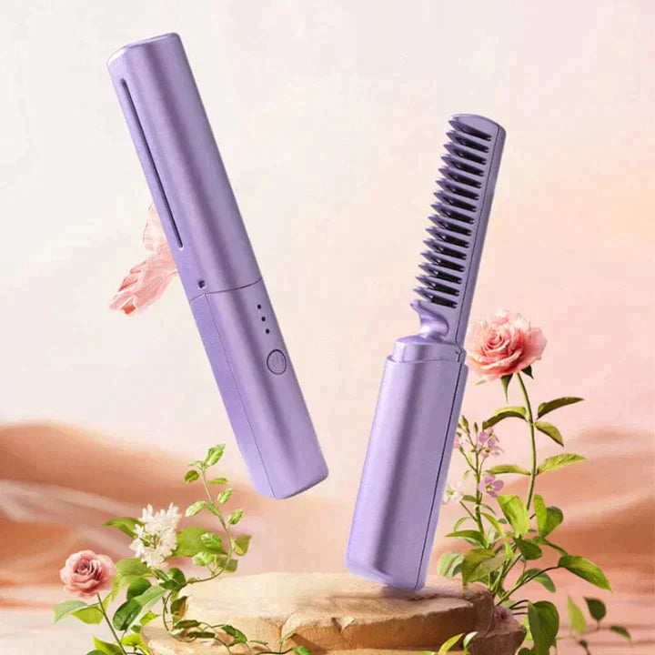 2 In 1 Lazy Wireless Hair Hot Comb Portable Mini USB Rechargeable Hair Straightener Fast Heating Hair Straightening Styling Tool