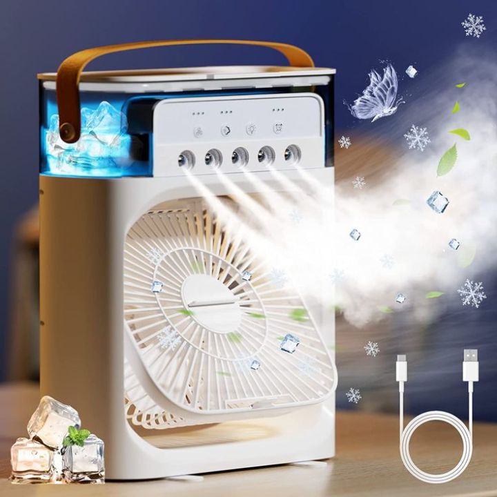 Portable Air Conditioner Fan, Mini Evaporative Air Cooler with 7 Colors LED Light, 1/2/3 H Timer, 3 Wind Speeds and 3 Spray Modes for Your Desk, Nightstand, or Coffee Table