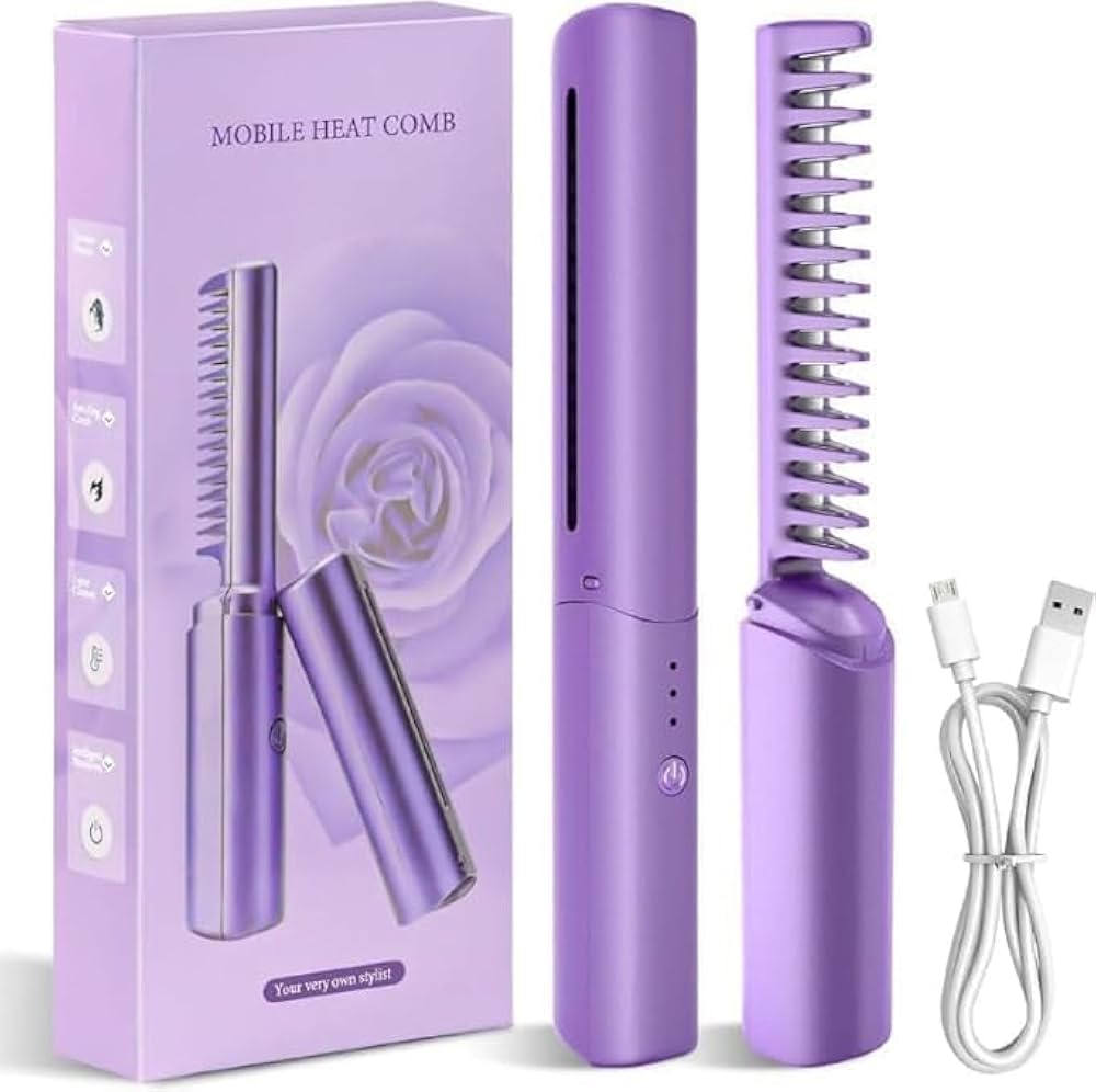 2 In 1 Lazy Wireless Hair Hot Comb Portable Mini USB Rechargeable Hair Straightener Fast Heating Hair Straightening Styling Tool