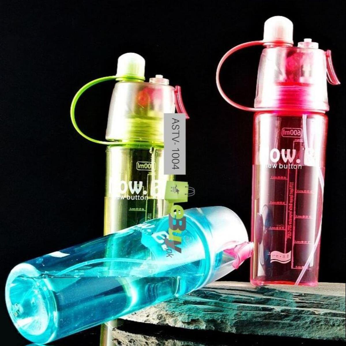 Portable Sports Water Bottle with Mist Spray / Plastic Spray Cool Summer Sport Water Bottle / Leak Proof Portable Drinking Plastic Bottle 600ml