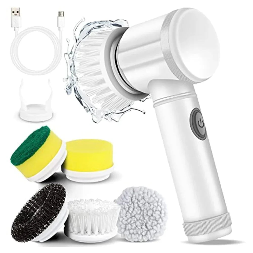 5 in 1 rechargeable magic brush - handheld scrubber - cleaning brush - multipurpose cleaning brush - dish washing sponge - electric cleaning brush - 360 degree rotate with 3 replacabeadsle brus