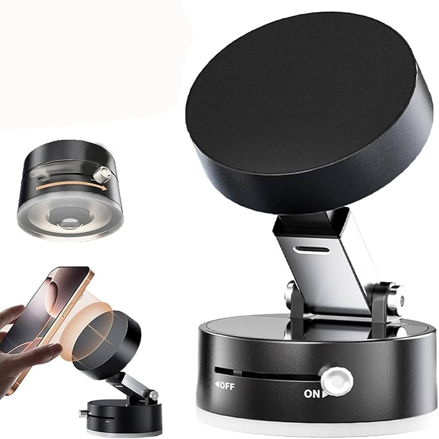 Obsidian Black Magnetic Suction Cup Phone Holder – Foldable & Multi-Angle