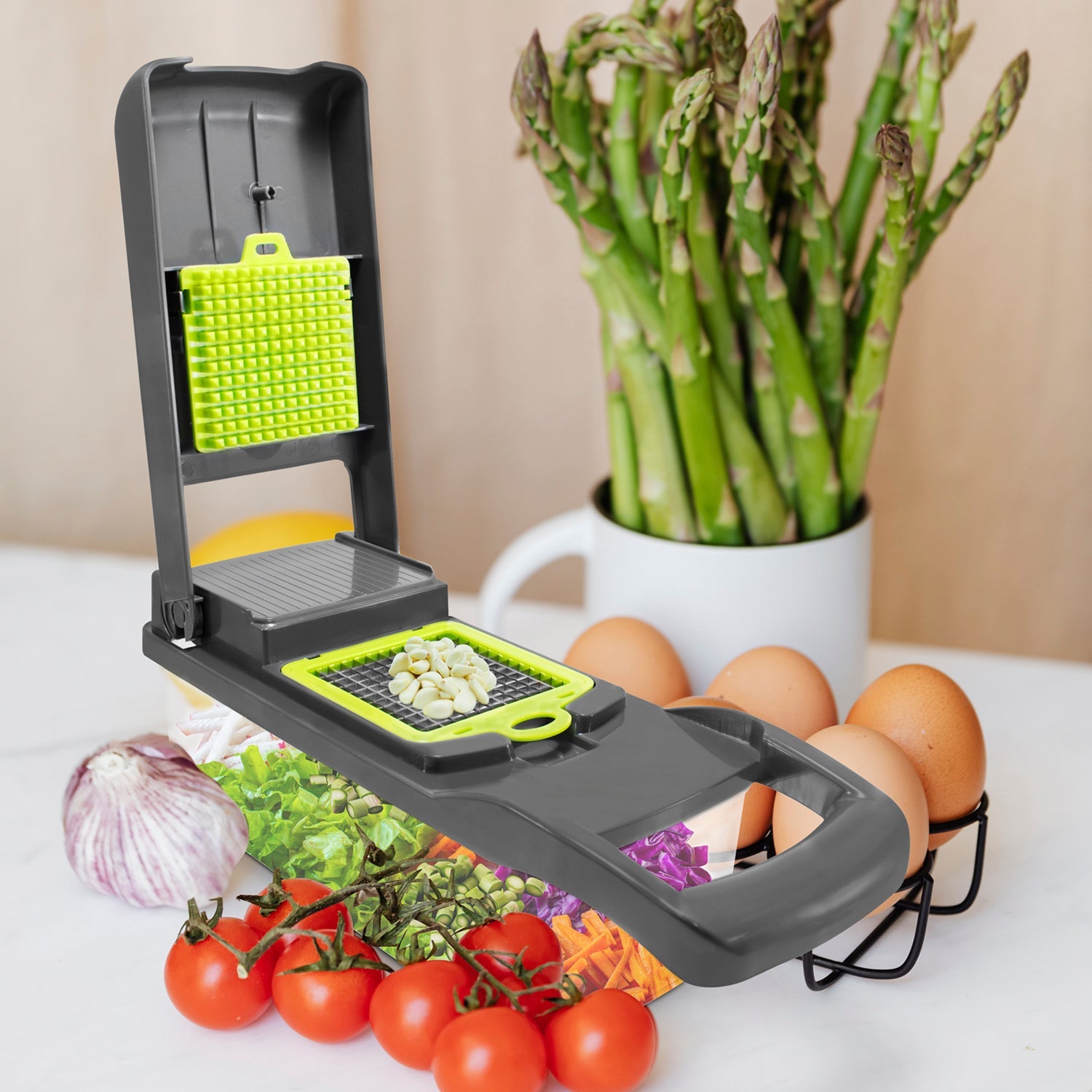 12-in-1 Multi Vegetable Chopper – Slicer, Dicer & Grater with Stainless Steel Blades