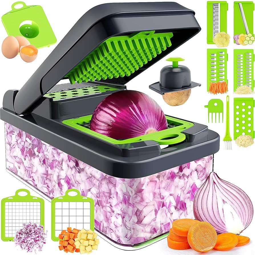 12-in-1 Multi Vegetable Chopper – Slicer, Dicer & Grater with Stainless Steel Blades