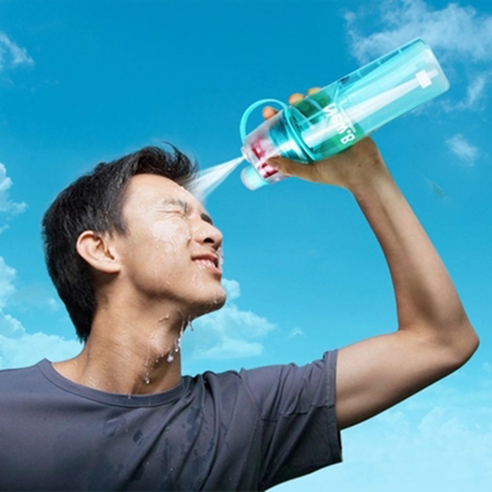 Portable Sports Water Bottle with Mist Spray / Plastic Spray Cool Summer Sport Water Bottle / Leak Proof Portable Drinking Plastic Bottle 600ml