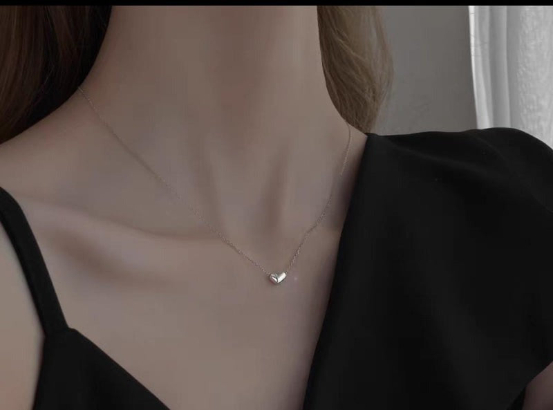 Tiny Sterling Silver Floating Heart Pendant Necklace
