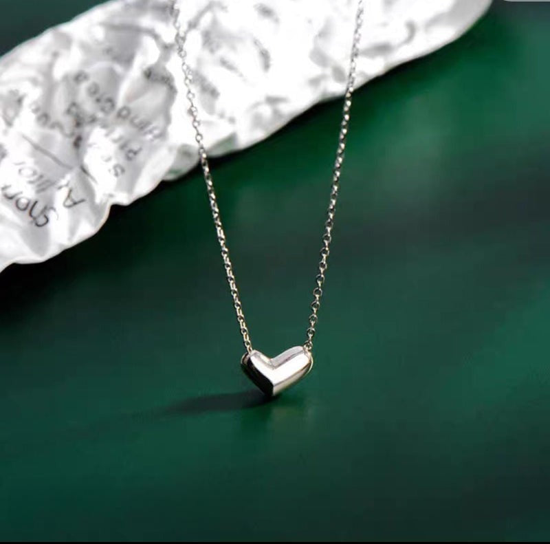 Tiny Sterling Silver Floating Heart Pendant Necklace
