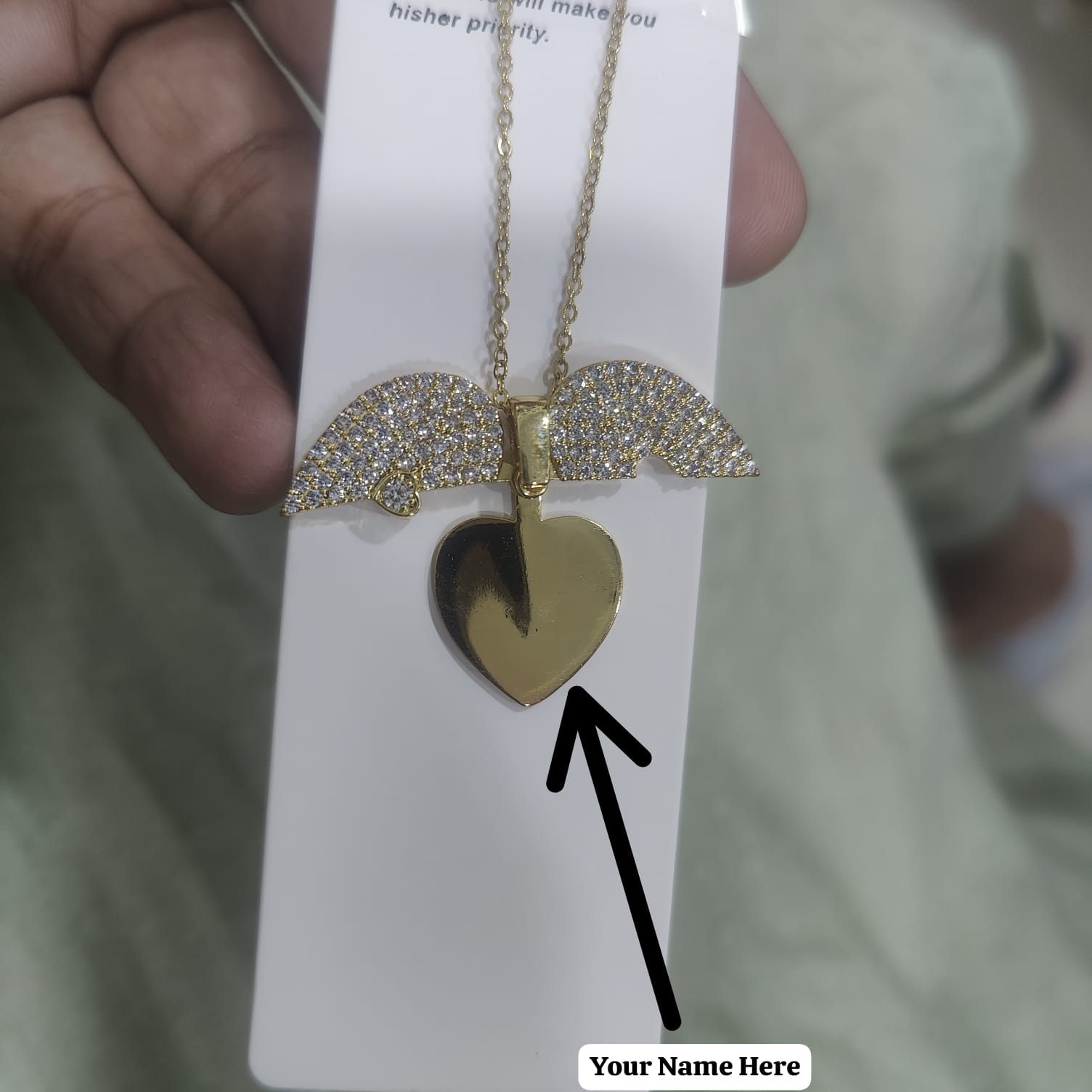 Personalized Angel Wing Heart Locket Necklace - Custom Engraved