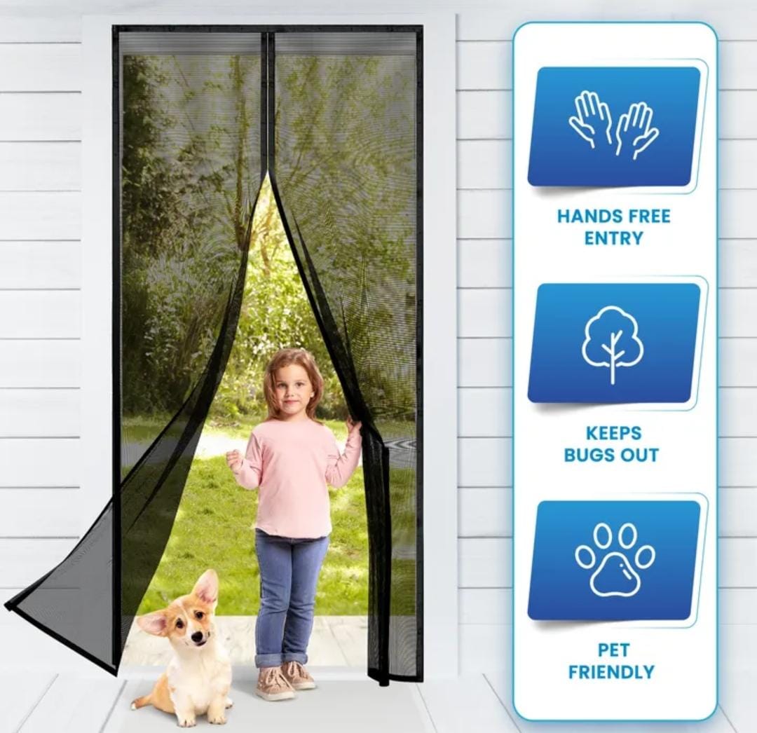 Magnetic Mesh Screen Door- Hands- Free Entry and Bug Protection for Pets and Kids