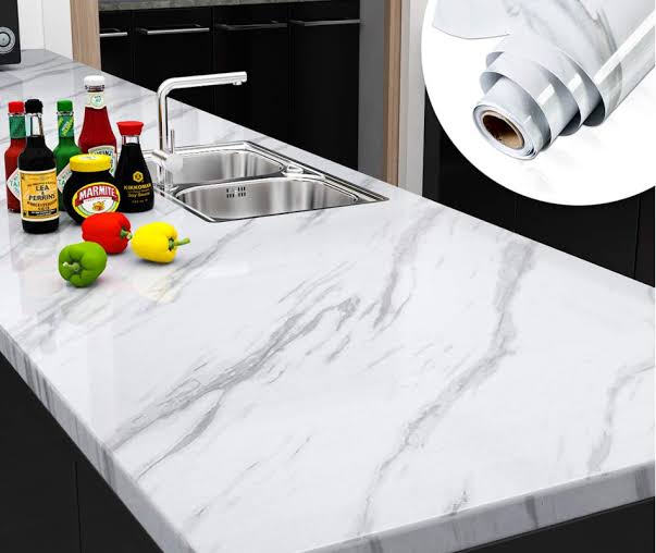 Self-Adhesive Marble Effect Contact Paper - Classic Black & White Pattern