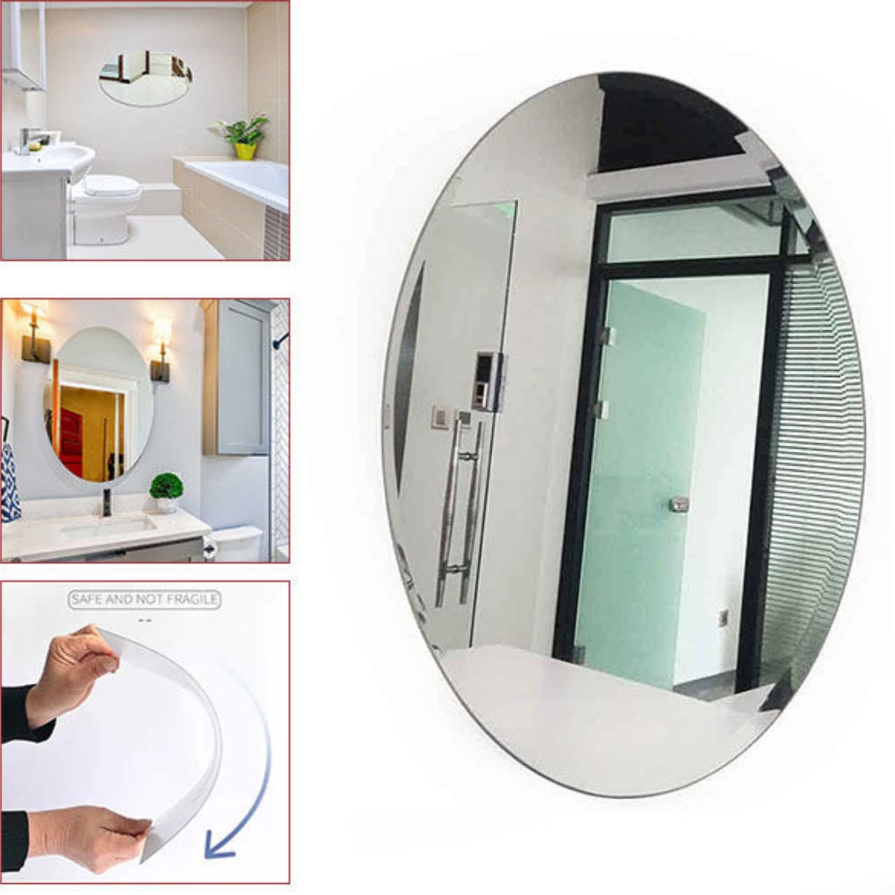 Frameless Acrylic Wall Mirrors – Oval & Rectangular (Self-Adhesive Set)