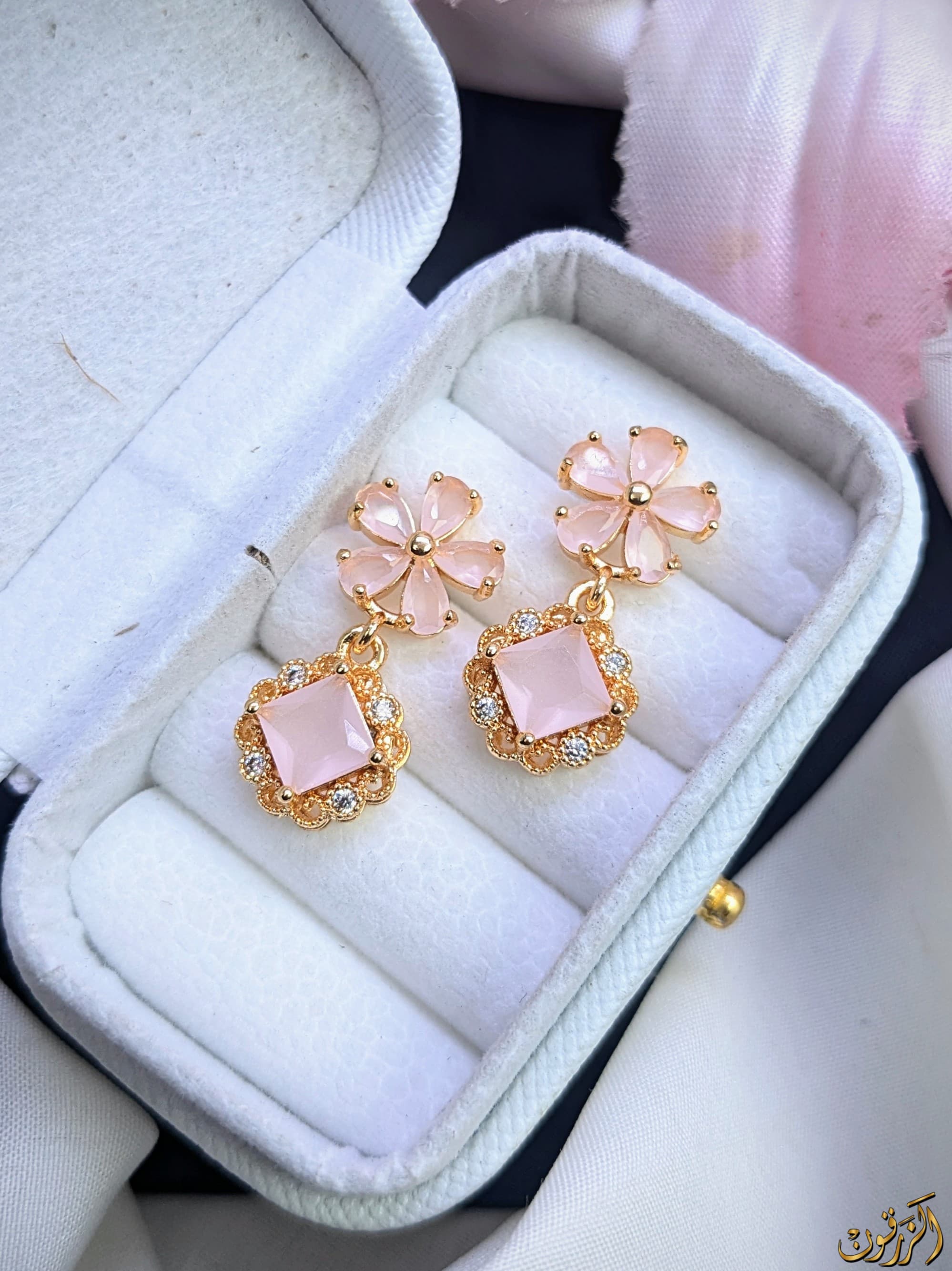 Exquisite Zircon Flower Drop Earrings - Gold Plated, Multiple Colors