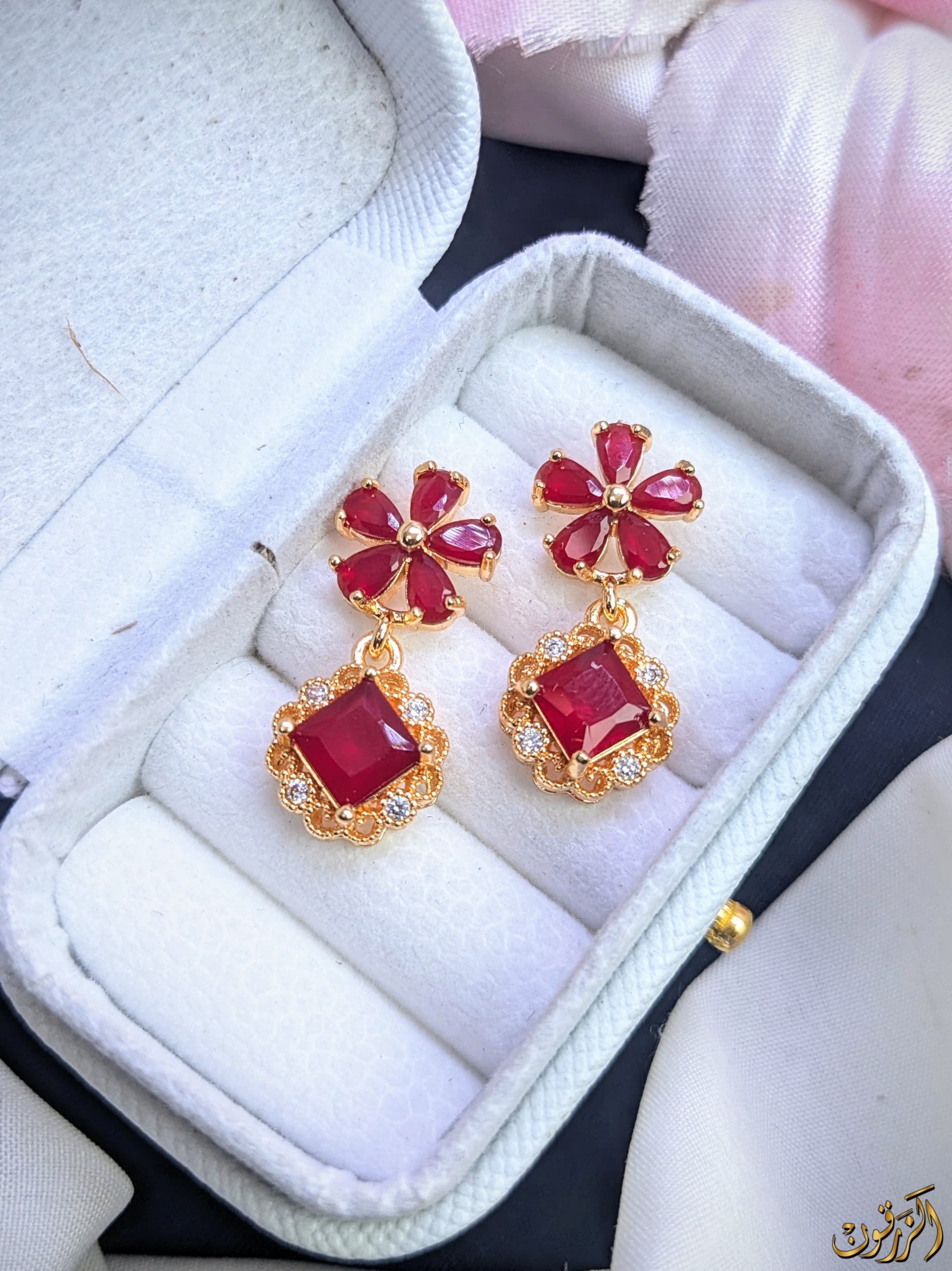 Exquisite Zircon Flower Drop Earrings - Gold Plated, Multiple Colors