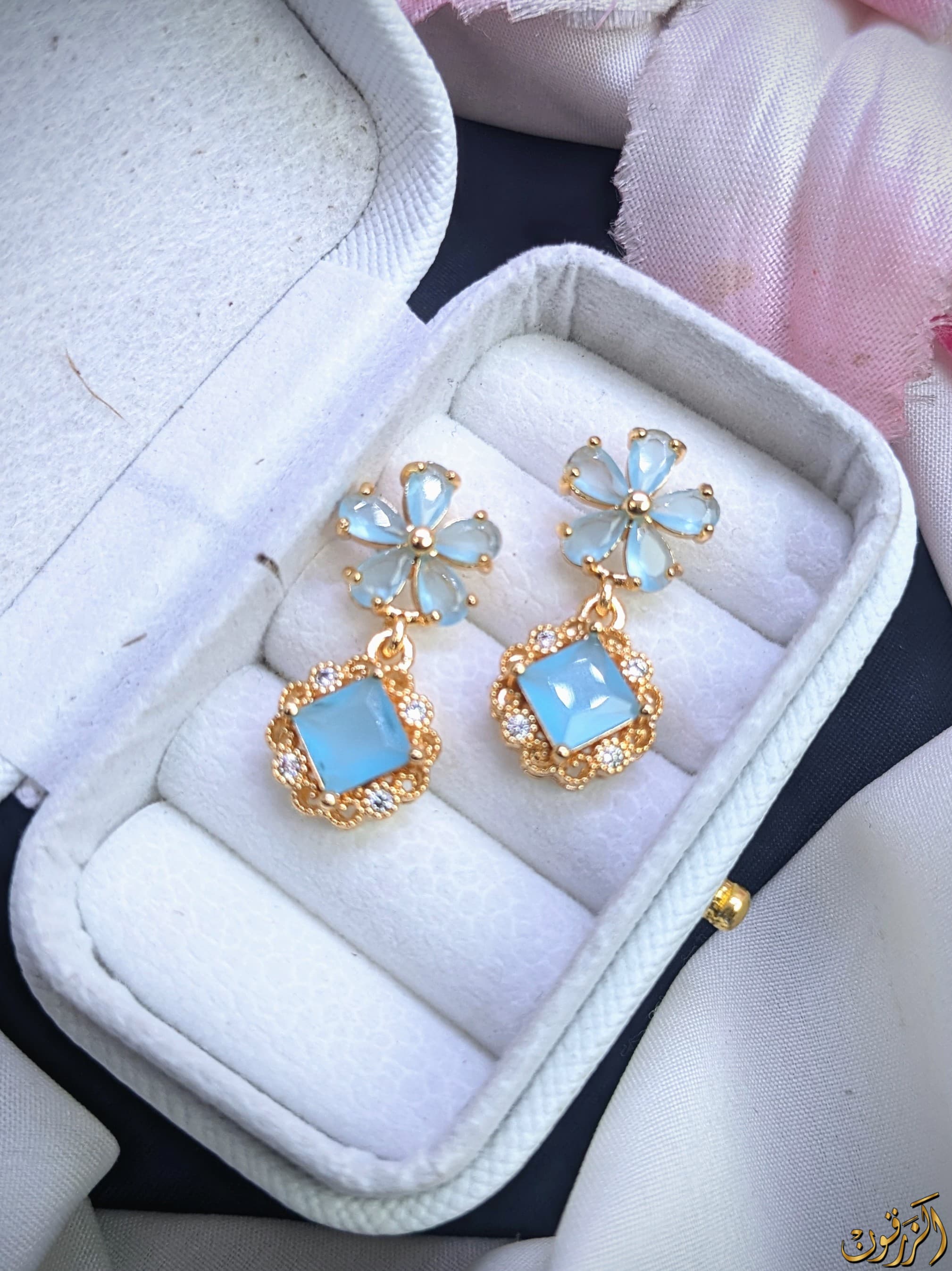Exquisite Zircon Flower Drop Earrings - Gold Plated, Multiple Colors