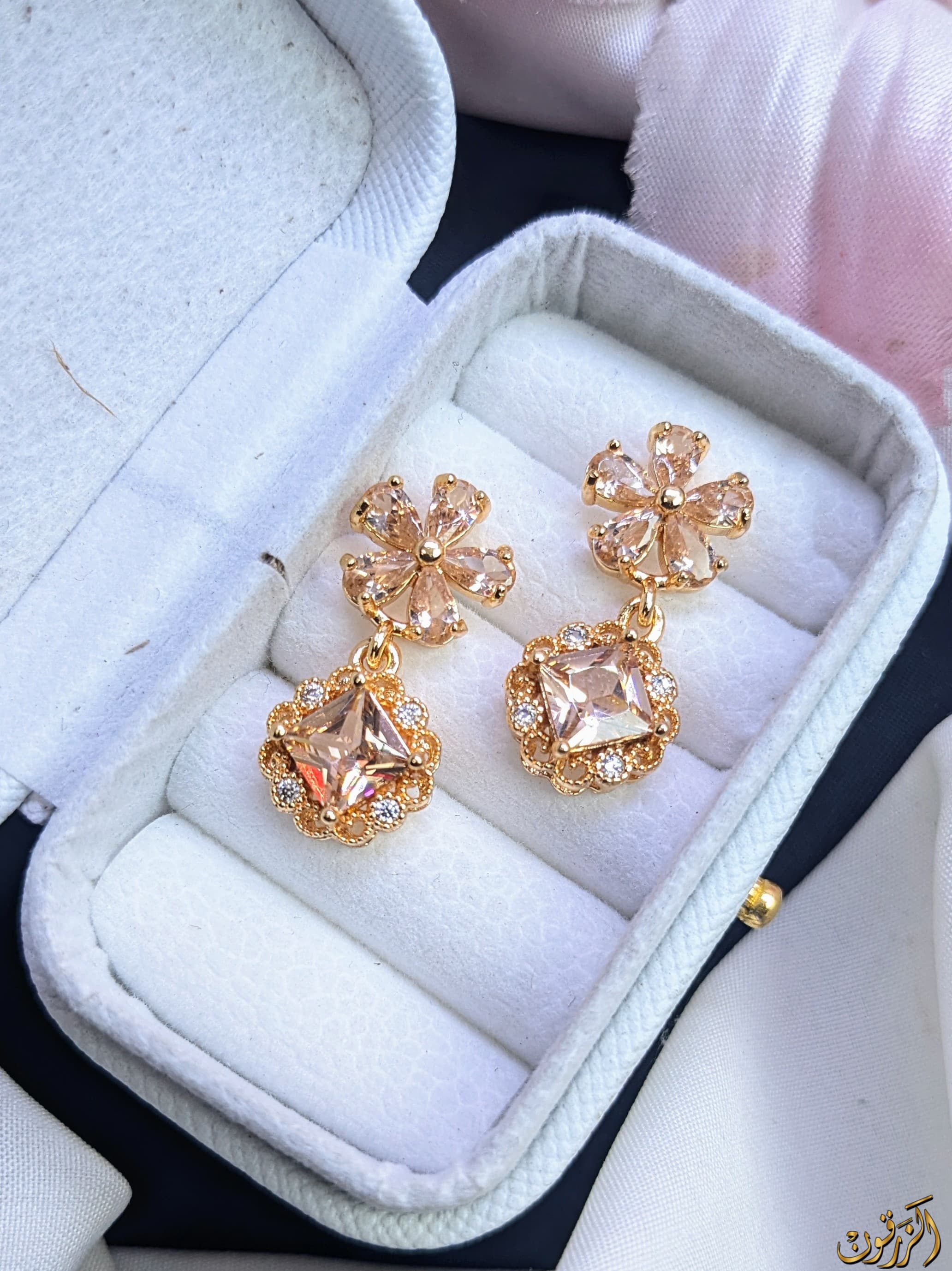 Exquisite Zircon Flower Drop Earrings - Gold Plated, Multiple Colors