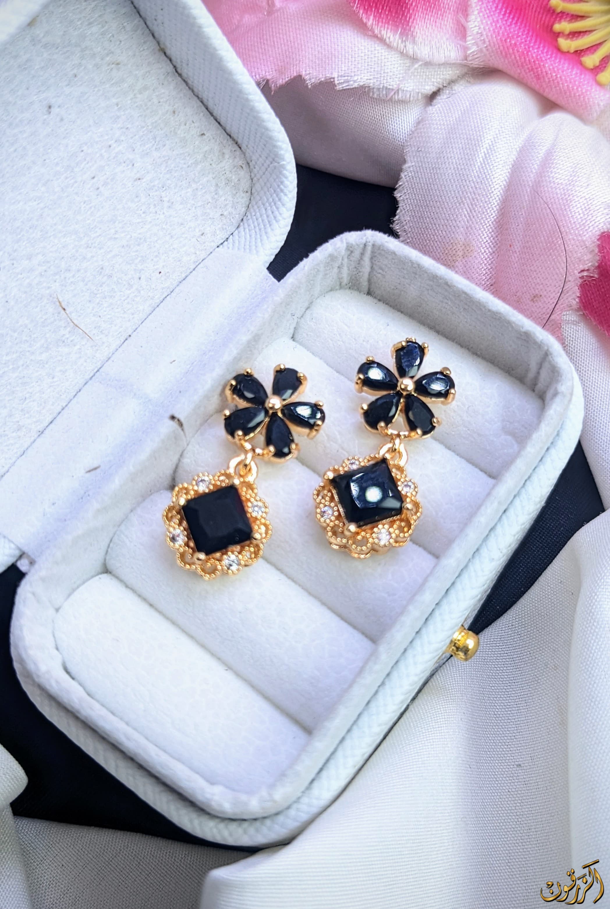 Exquisite Zircon Flower Drop Earrings - Gold Plated, Multiple Colors