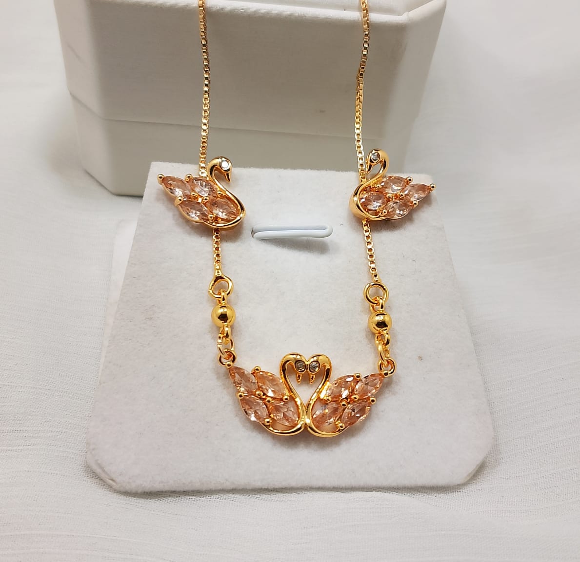 Elegant Golden Chain Swan Necklace & Earrings Set - Choose Your Gem Color