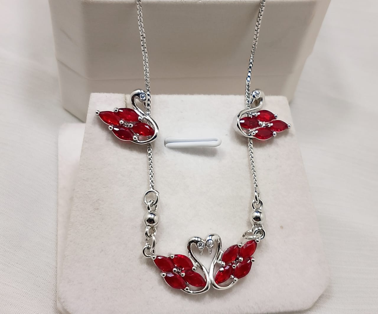 Elegant Silver Chain Swan Necklace & Earrings Set - Choose Your Gem Color