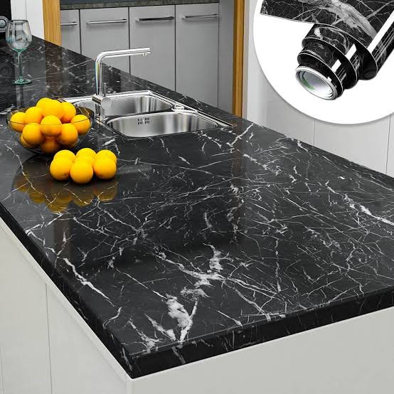 Self-Adhesive Marble Effect Contact Paper - Classic Black & White Pattern