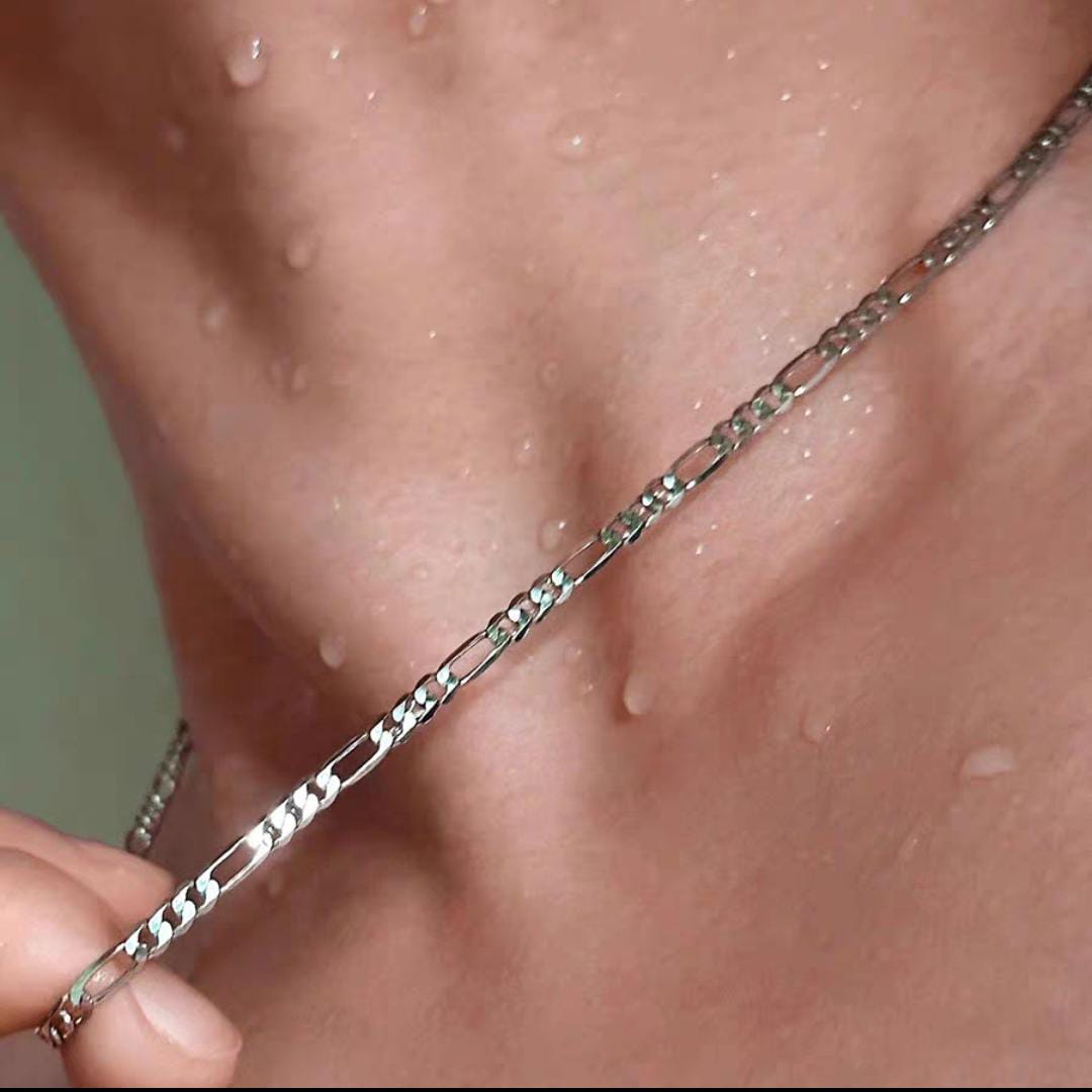 "Modern Silver Figaro Chain - Unisex & Waterproof"