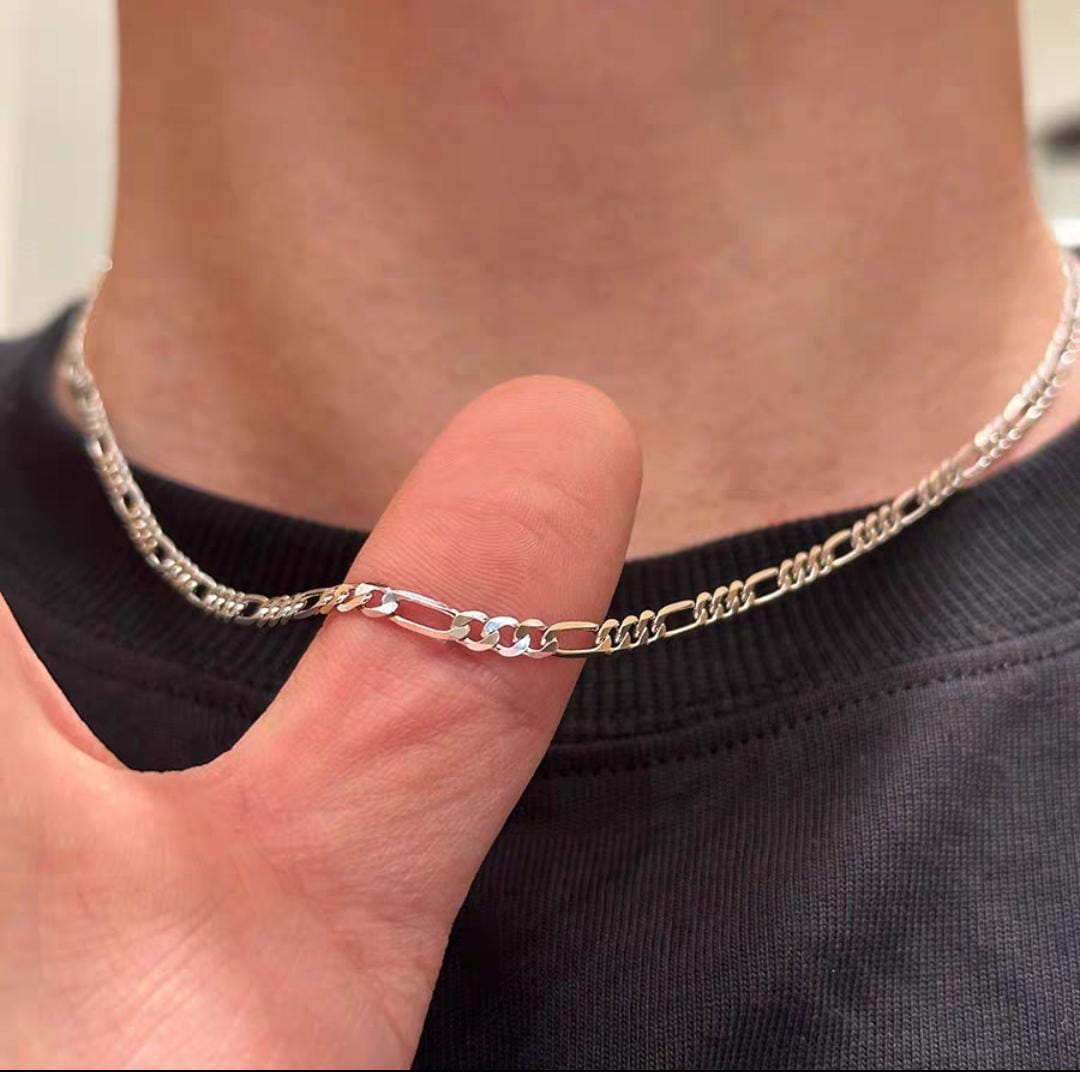"Modern Silver Figaro Chain - Unisex & Waterproof"