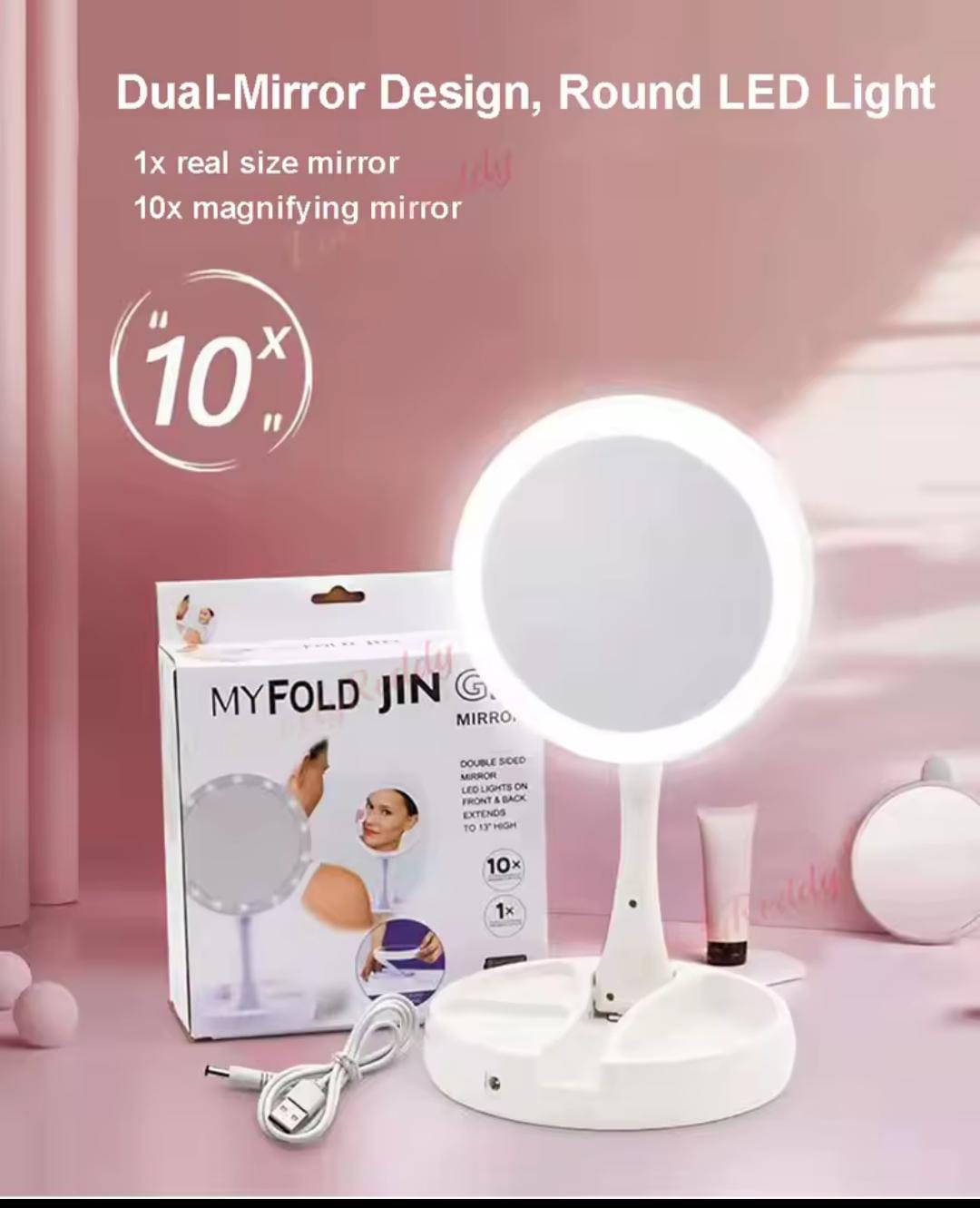 MyFold Jing Dual-Mirror LED Vanity Mirror with 10x Magnification