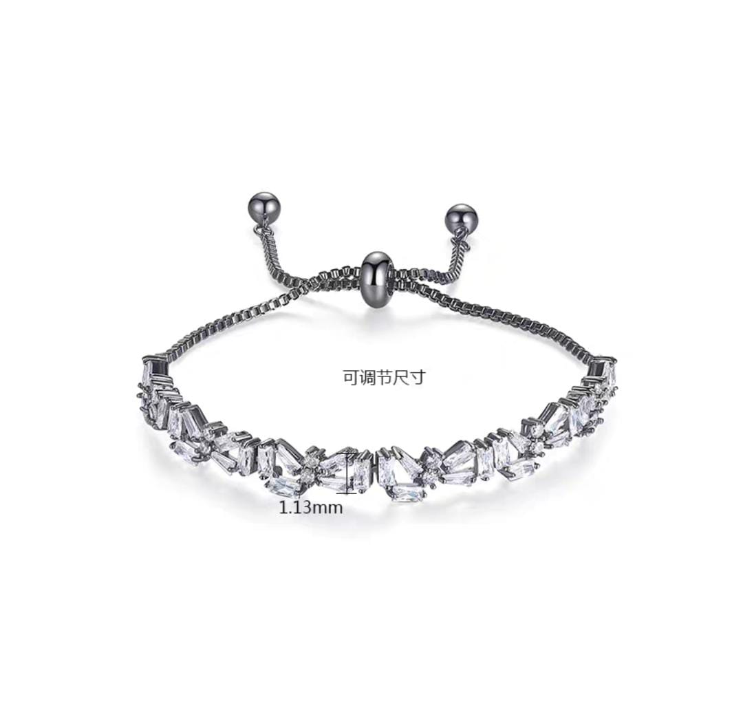 Adjustable Silver-Tone Bracelet with Emerald-Cut Stones– Sparkling & Modern