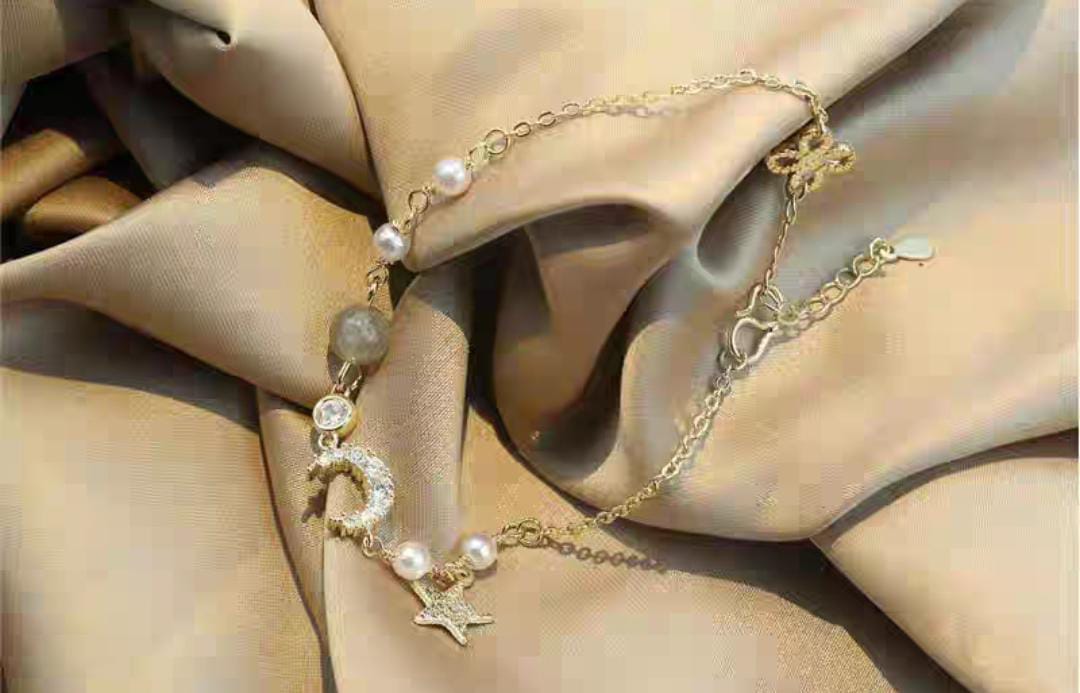 Star & Moon Charm Bracelet with Pearls – Cute & Trendy Design