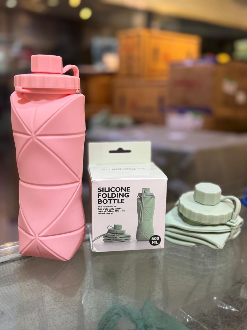 Portable Silicone Folding Water Bottle - Pink (600ml)