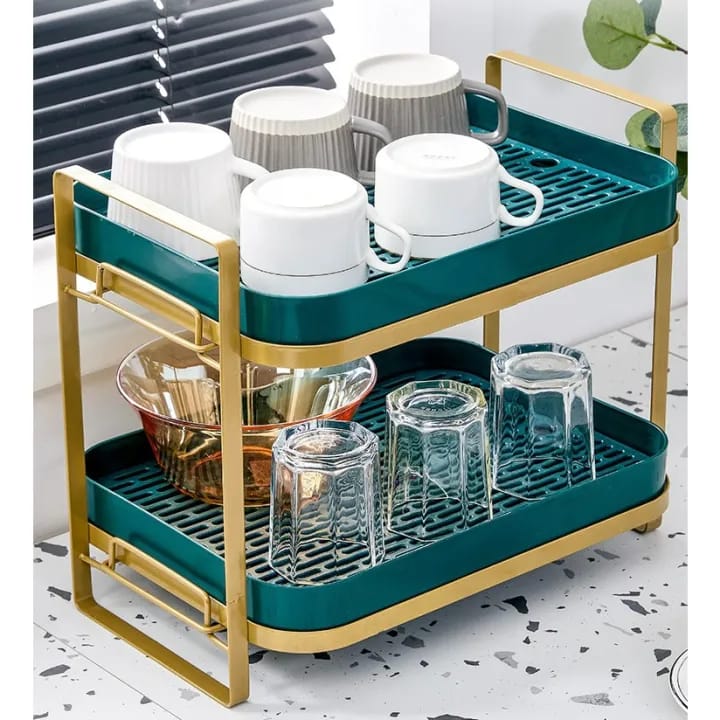Premium 2-Tier Tea Cup Holder with Drainage Trays - Space-Saving Design