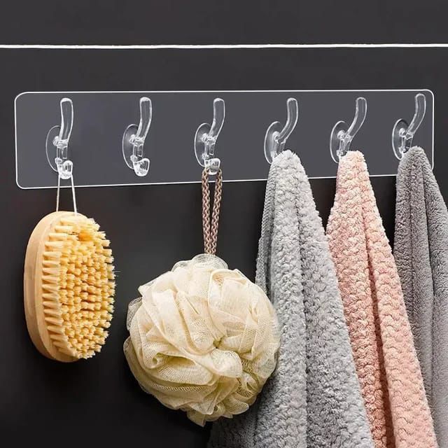No-Drill Clear Adhesive Hook Strip for Bathroom/Kitchen