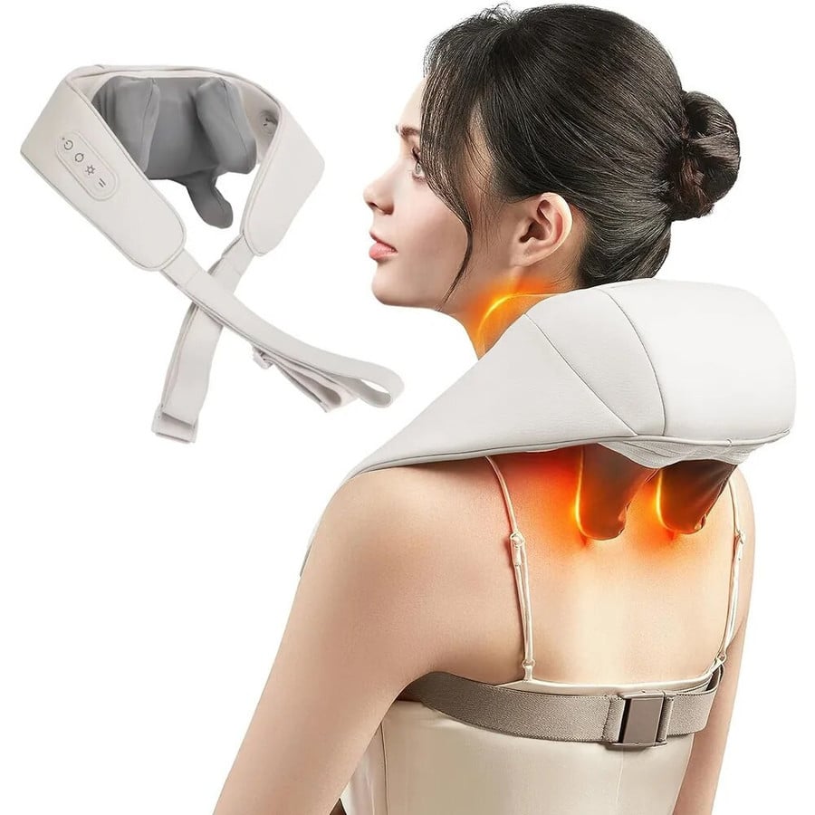 Ergonomic Trapezius & Neck Massager with Heat - Deep Kneading for Shoulder, Neck & Abdominal Pain Relief