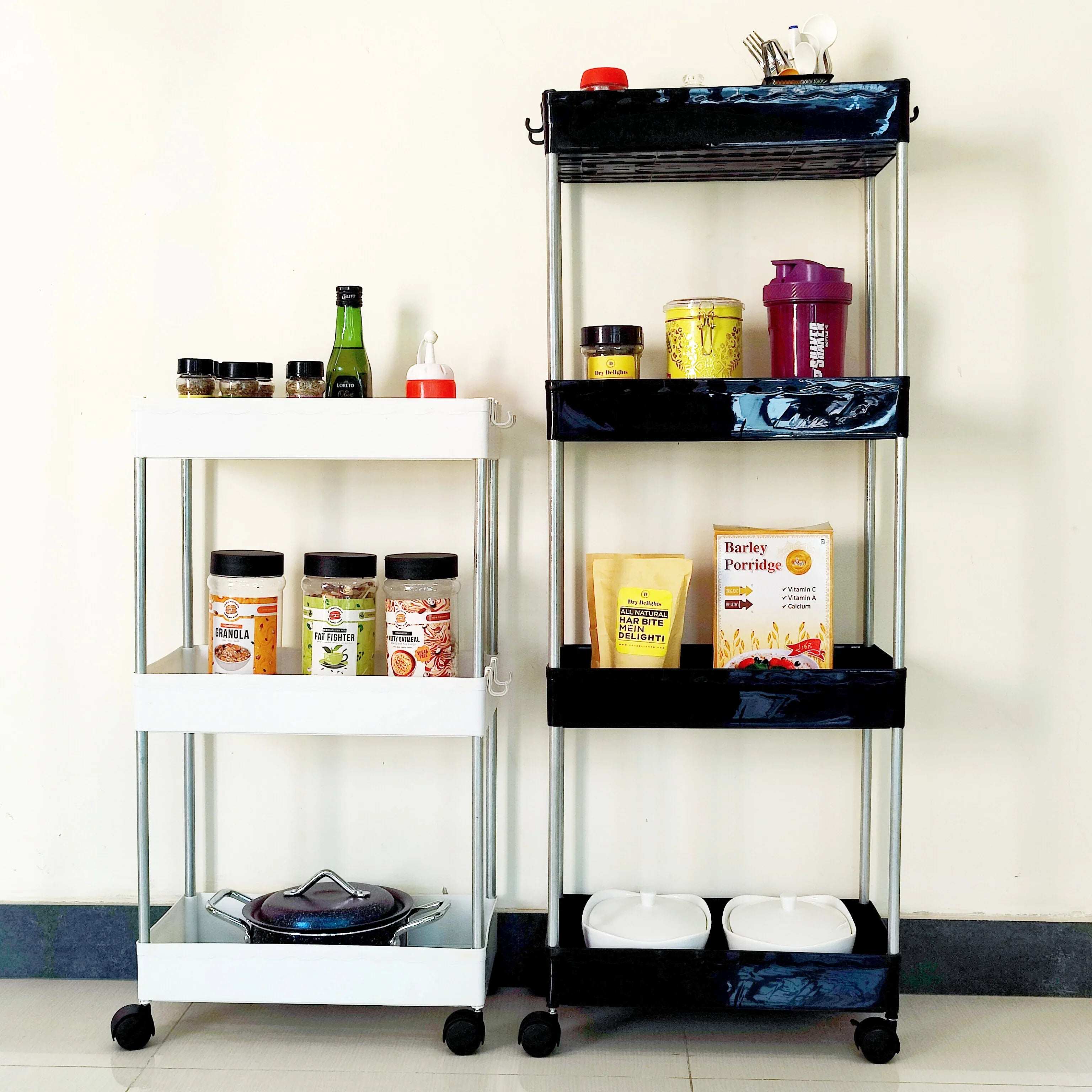 3 Tier Multi-Purpose Utility Rolling Mobile Cart Trolley Organizer Drawer Units & Metal Mesh Shelving Holders Basket Rack for Kitchen, Bathroom, Bedroom Storage on Wheels