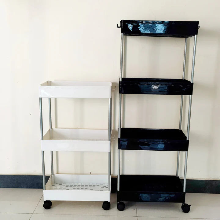 3 Tier Multi-Purpose Utility Rolling Mobile Cart Trolley Organizer Drawer Units & Metal Mesh Shelving Holders Basket Rack for Kitchen, Bathroom, Bedroom Storage on Wheels