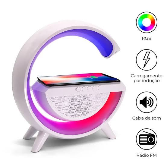 G Shape Atmosphere 4 in 1 Multifunctinol Bluetooth Speaker Desk Table Lamp with Wireless Charger LED Light | FM Radio | 7 Light Color Modes | Bluetooth Music |15W Fast Charging and AUX