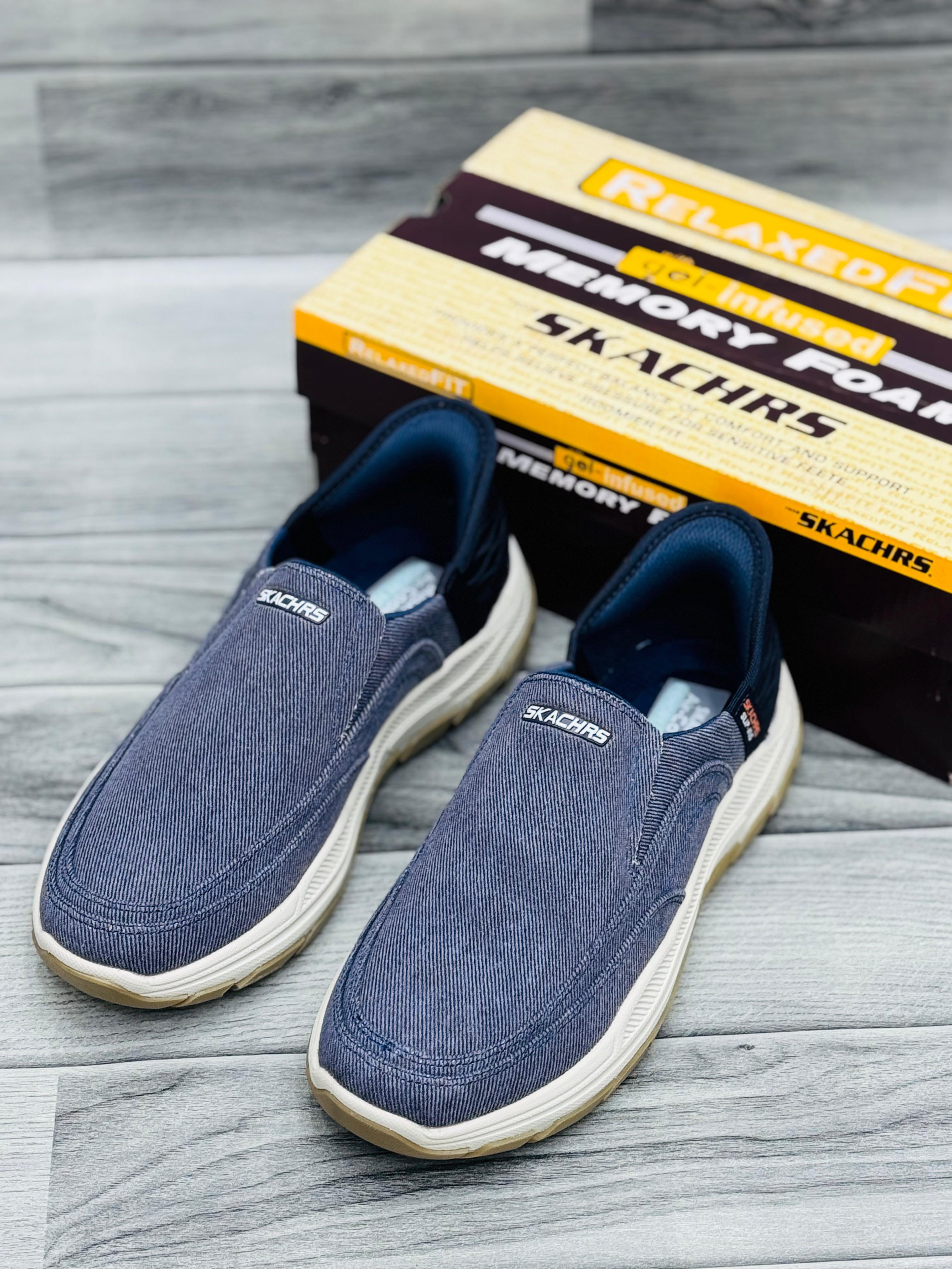 π₯ SKECHERS Men's Relaxed Fit Slip-On Shoes β Denim Style with Air-Cooled Memory Foam