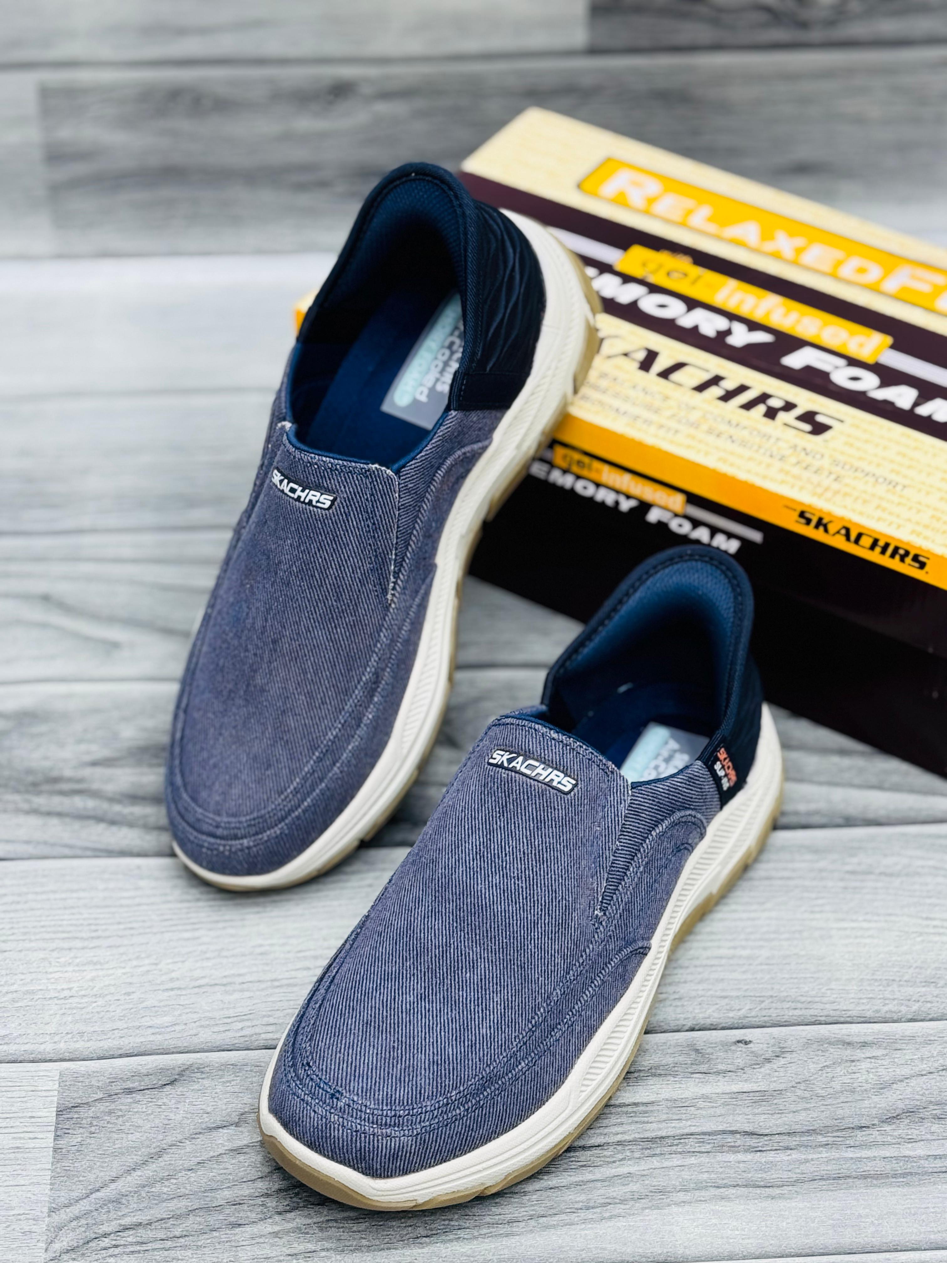 π₯ SKECHERS Men's Relaxed Fit Slip-On Shoes β Denim Style with Air-Cooled Memory Foam