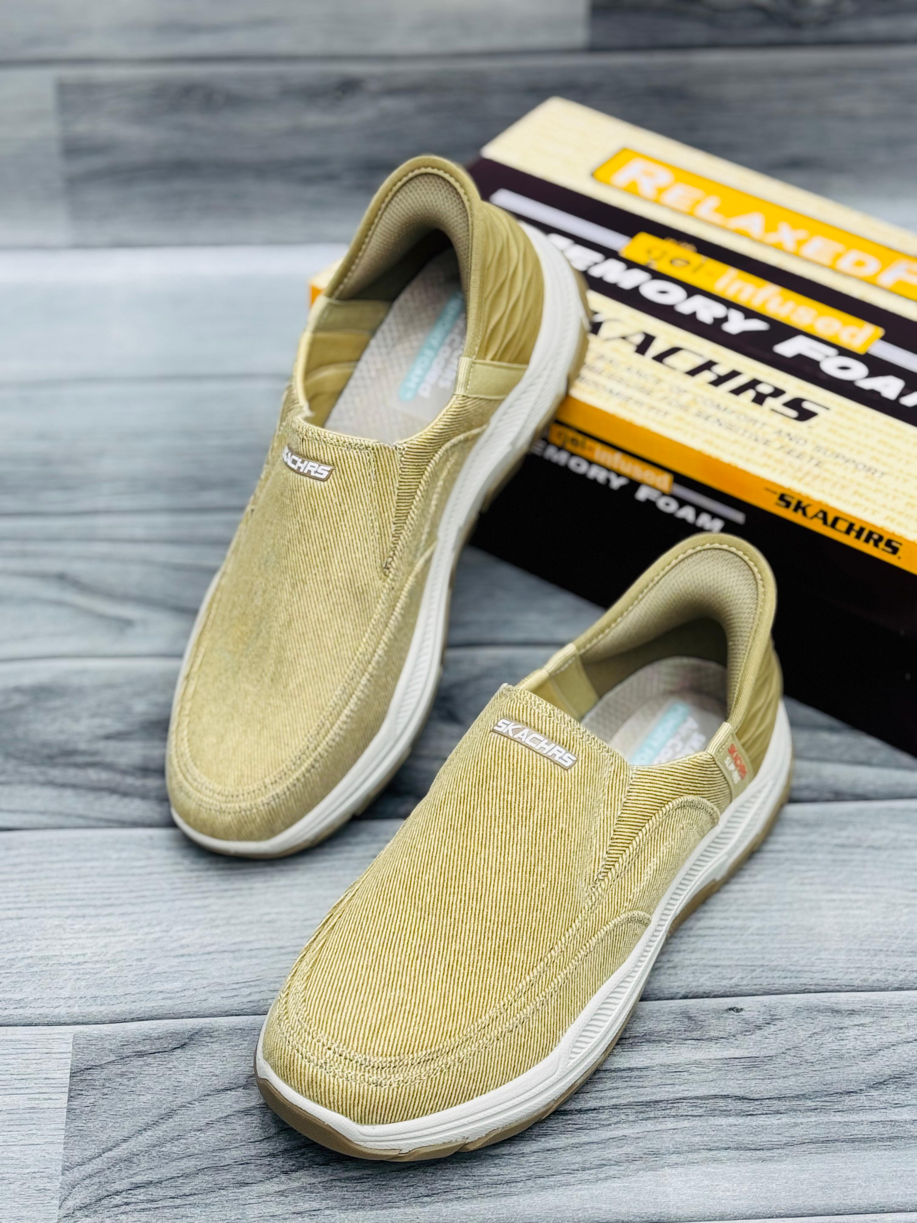 π₯ SKECHERS Men's Relaxed Fit Slip-On Shoes β Denim Style with Air-Cooled Memory Foam