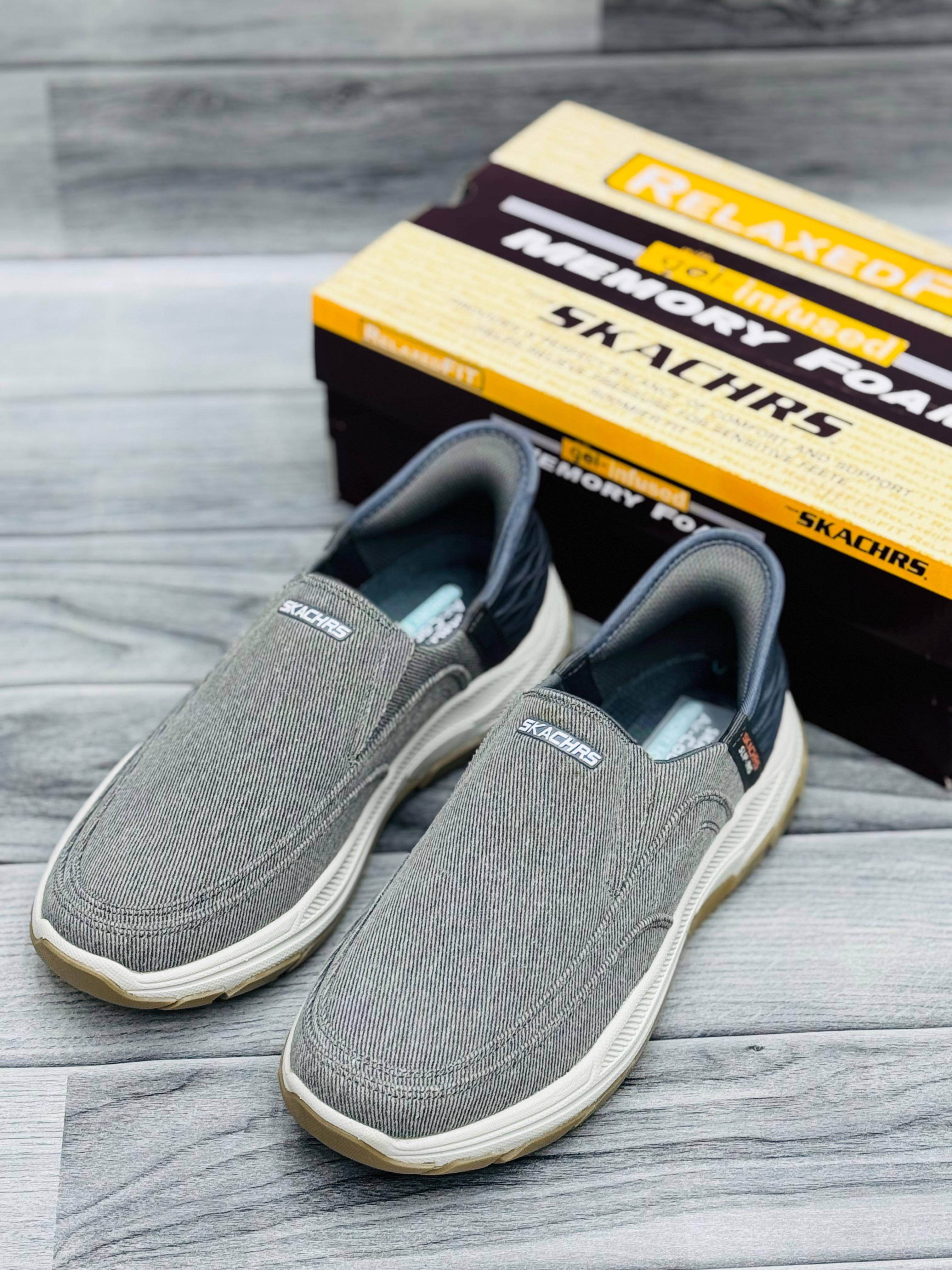 π₯ SKECHERS Men's Relaxed Fit Slip-On Shoes β Denim Style with Air-Cooled Memory Foam