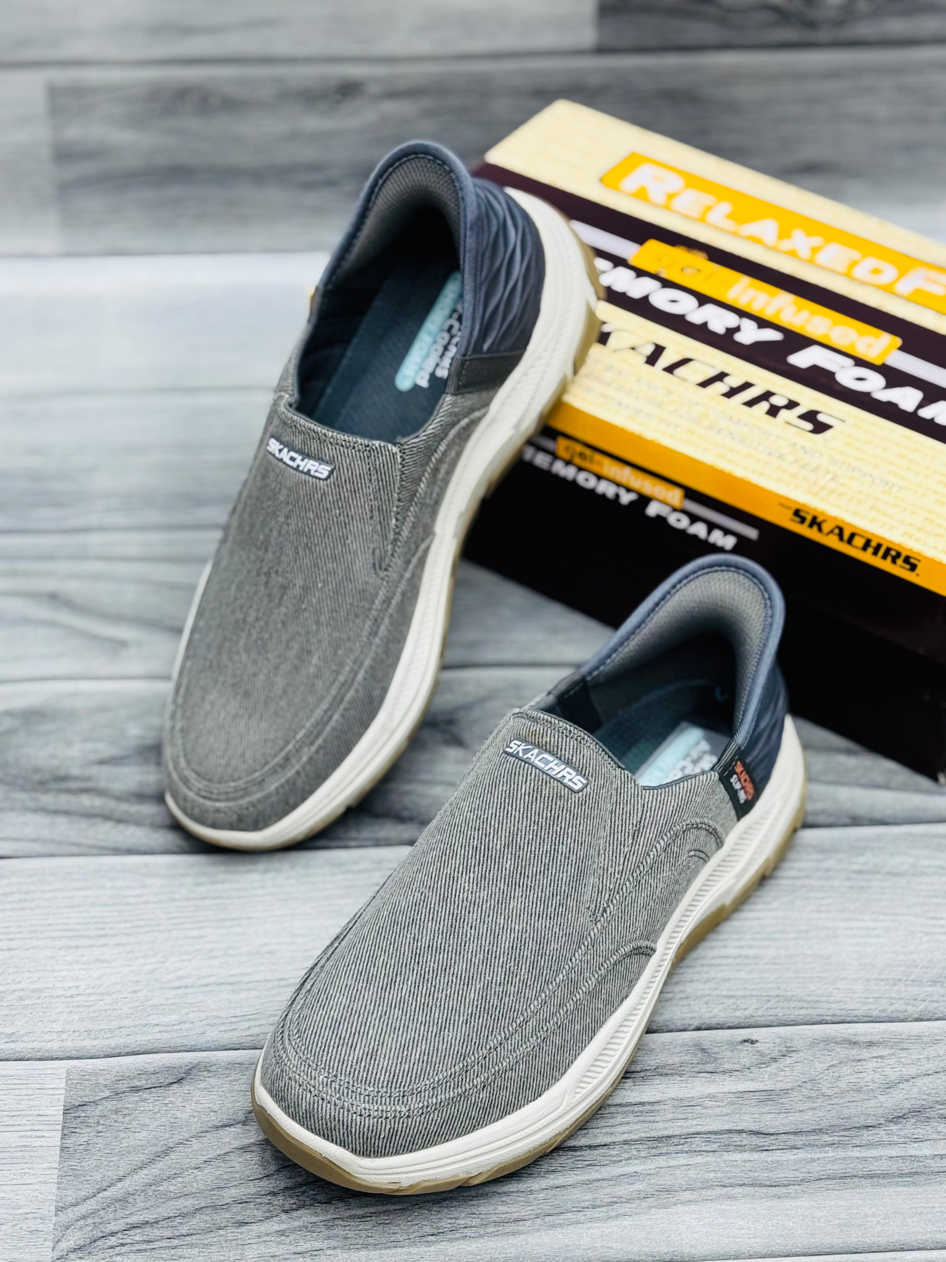 π₯ SKECHERS Men's Relaxed Fit Slip-On Shoes β Denim Style with Air-Cooled Memory Foam