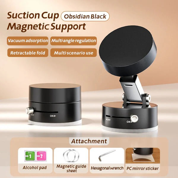 Obsidian Black Magnetic Suction Cup Phone Holder – Foldable & Multi-Angle