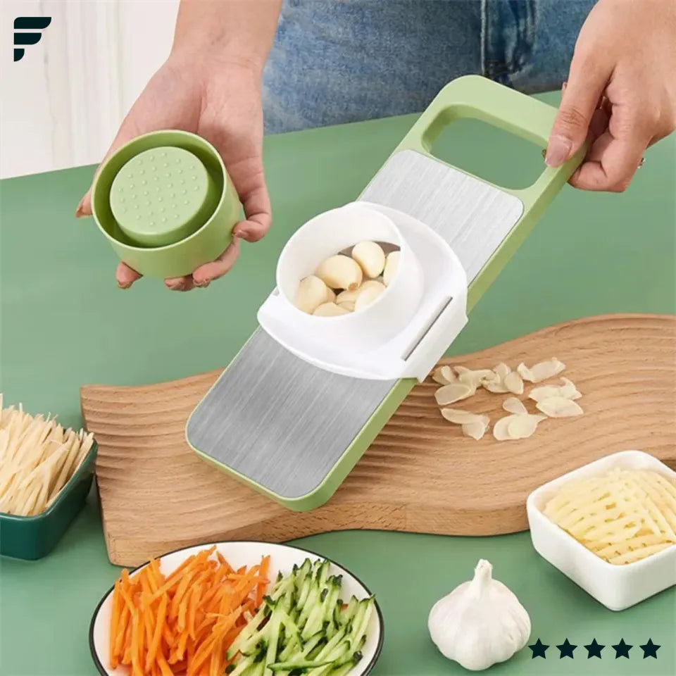 5-in-1 Multifunctional High-Quality Vegetable & Fruit Slicer with Five Changeable Blades Hand Protector Made Slicing Effortless Kitchen Gadget Manual Vegetable Slicer Cutter Potato Shredders Garlic Carrot Grater Chopper Salad Cutter - Simple and Easy Use