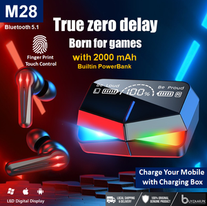 M28 Gaming Wireless Earbuds with RGB Lights & Digital LED Display