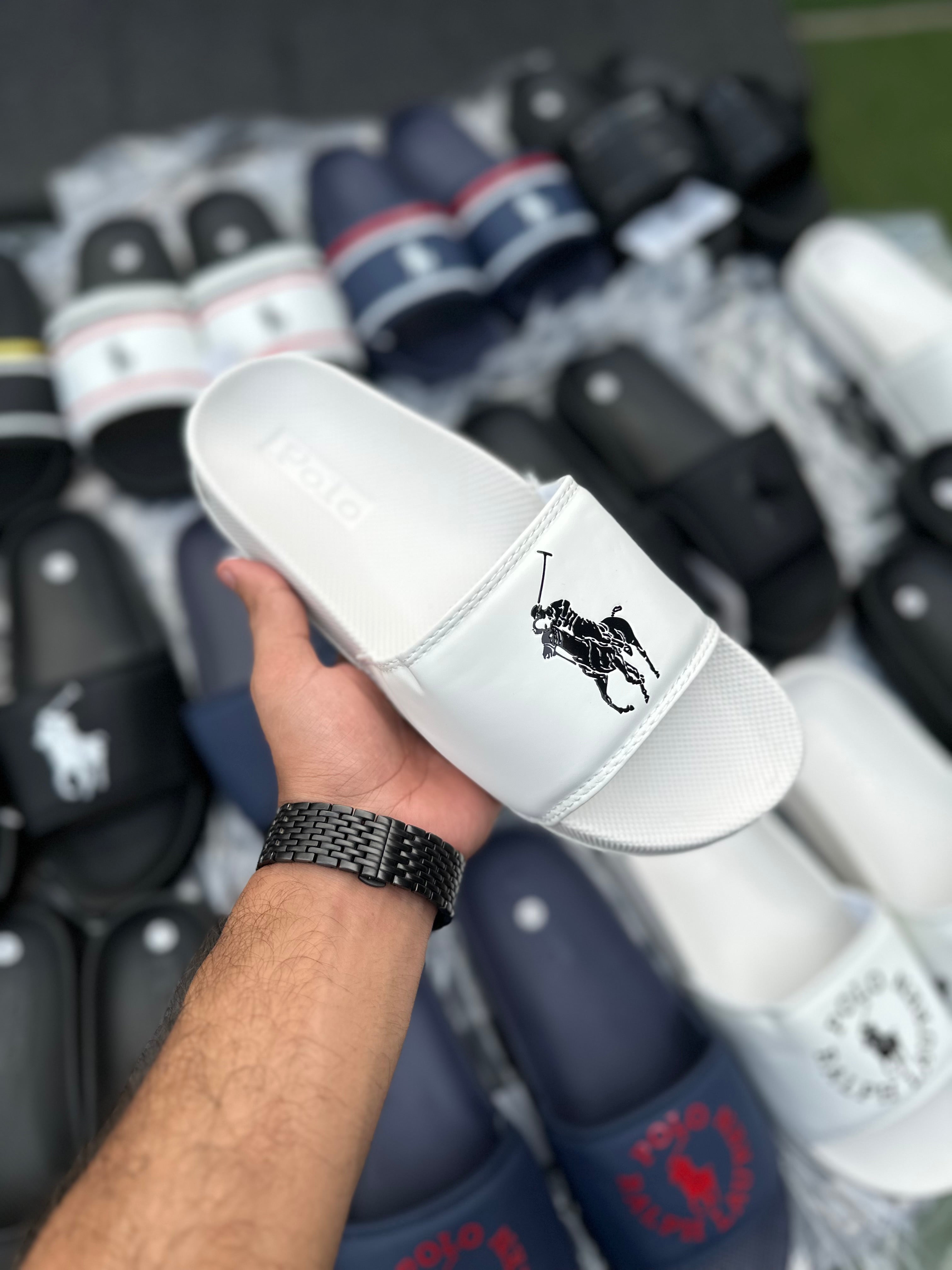 Polo slides emblem White