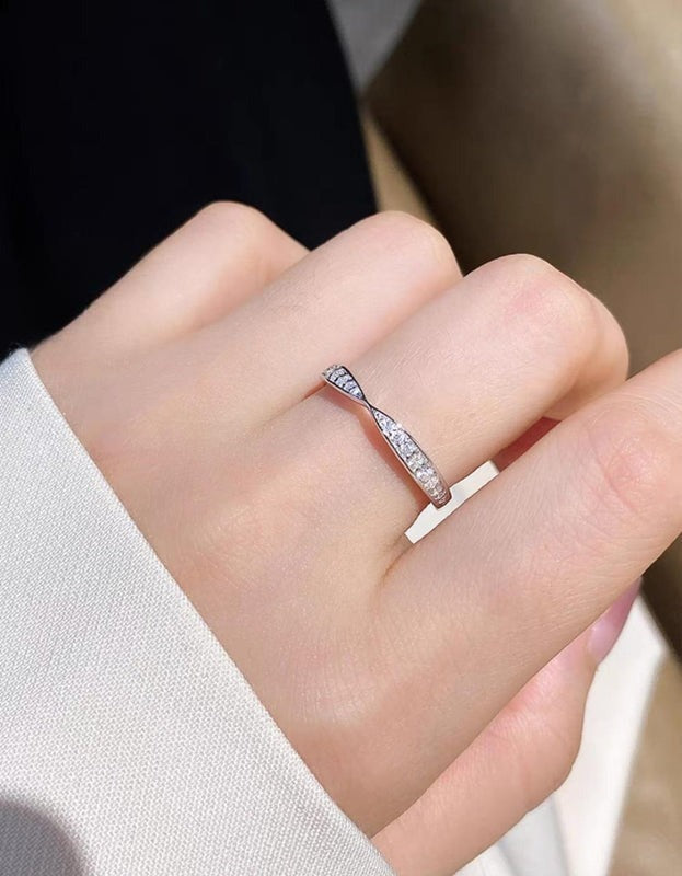 Elegant Silver Twirl Adjustable Ring with Pave Zircons - 925 Sterling