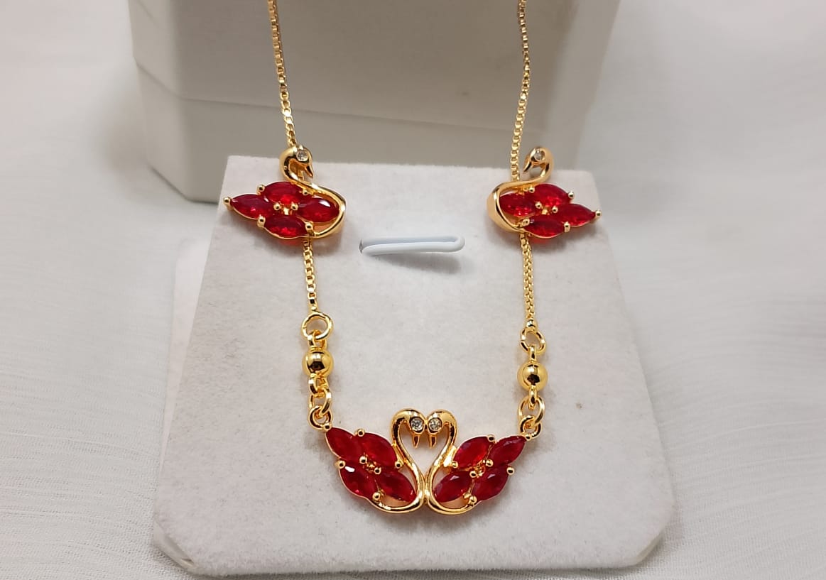 Elegant Golden Chain Swan Necklace & Earrings Set - Choose Your Gem Color