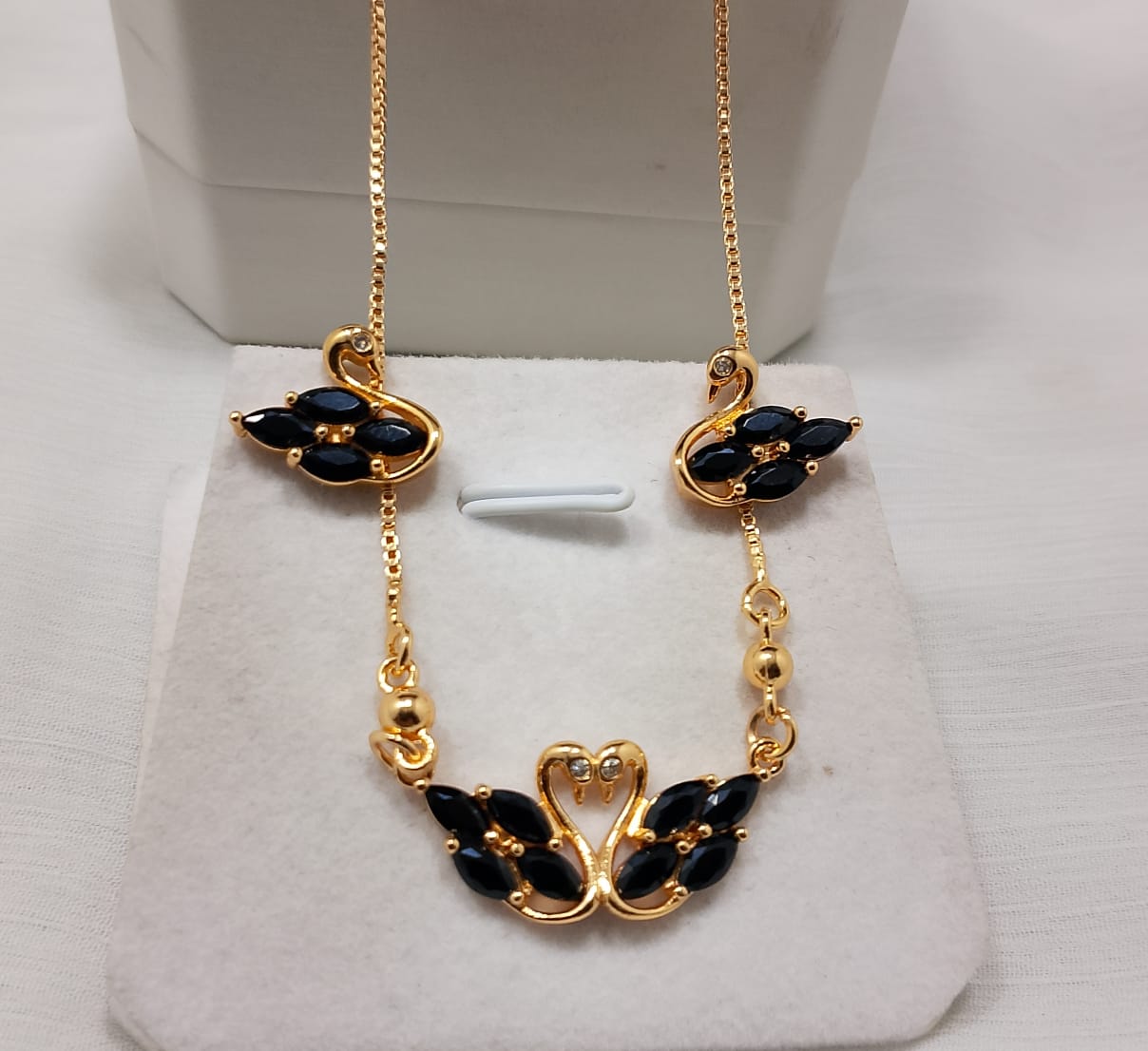 Elegant Golden Chain Swan Necklace & Earrings Set - Choose Your Gem Color