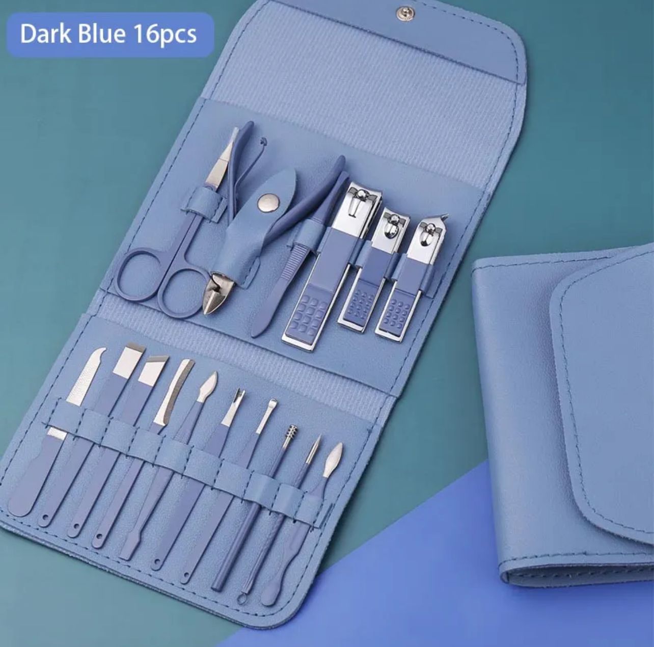 Professional 16-in-1 Dark Blue Manicure & Pedicure Grooming Kit with Travel Case
